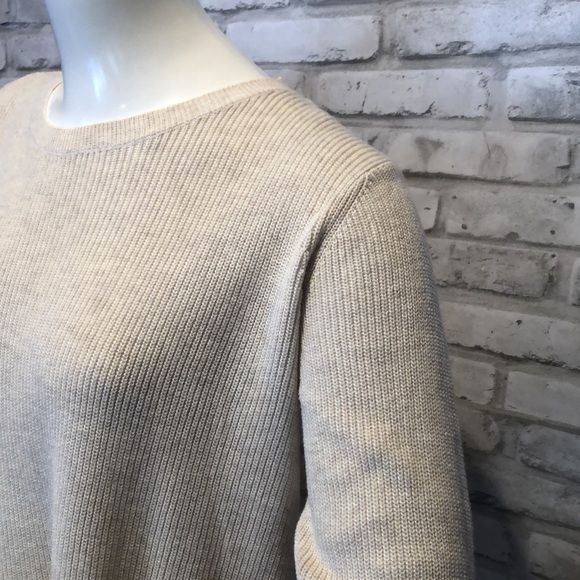 Olivia Warren tan cotton poly blend ribbed knit sweater wide pleated sleeve - Picture 4 of 9